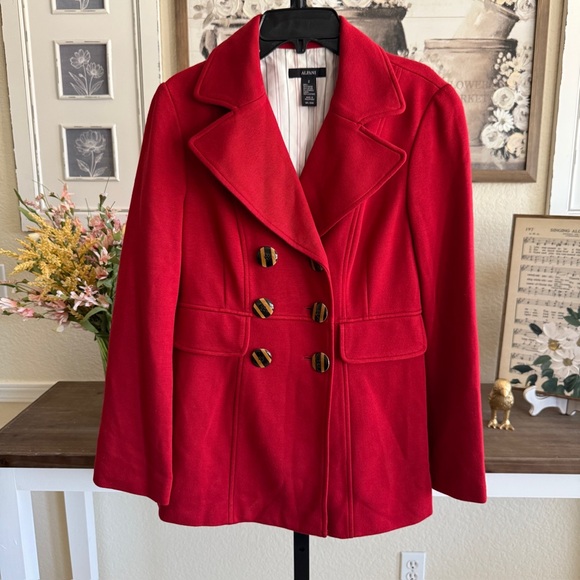 Alfani Size 2 Tailored Red Peacoat Modern Lined Outerwear Jacket - Picture 1 of 11